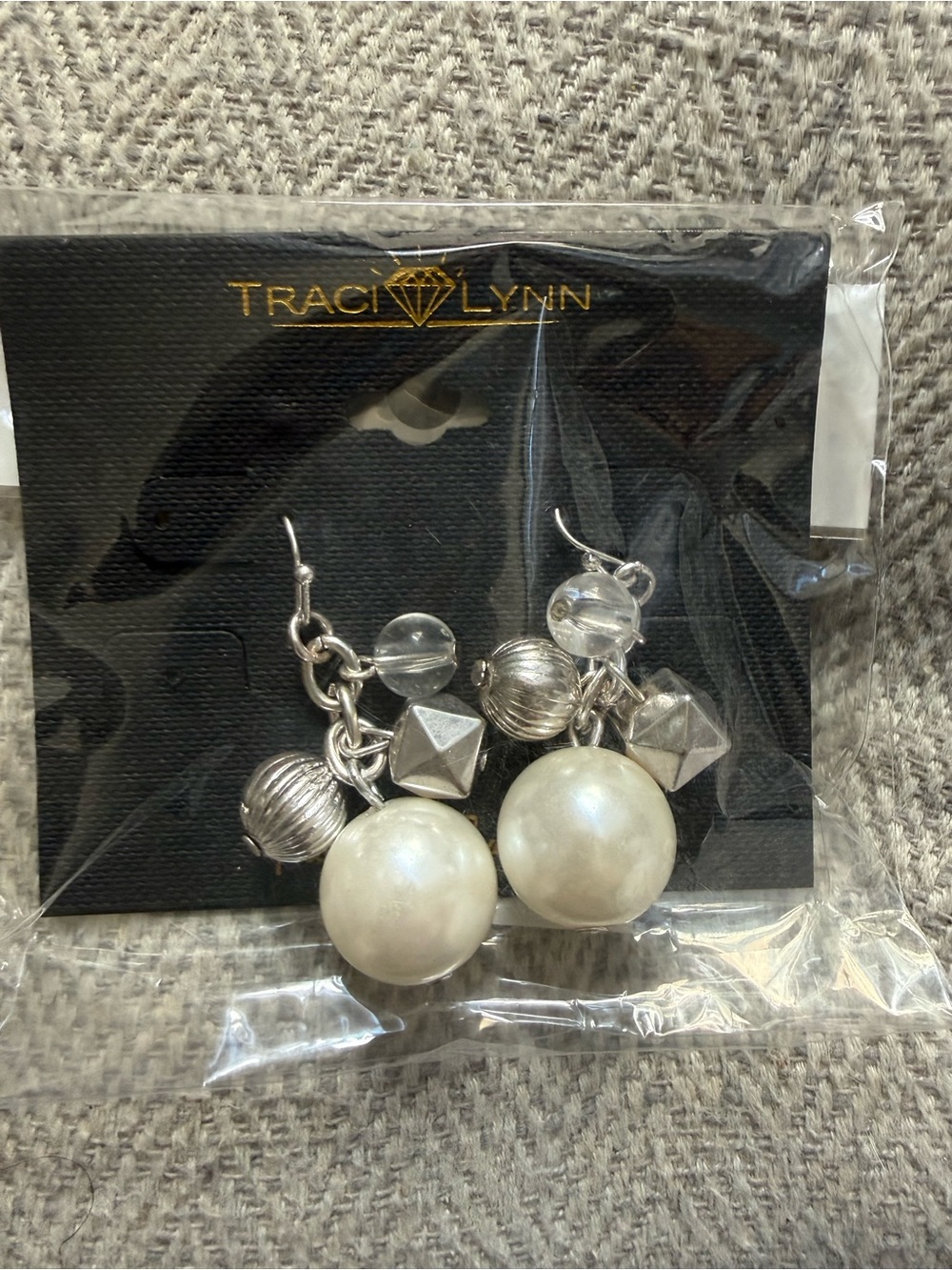 Traci Lynn Silver-Tone Faux Pearl Cluster Drop Earrings